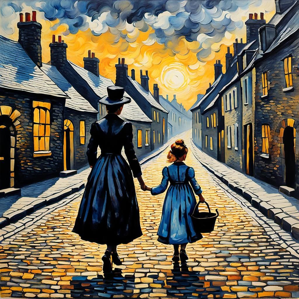 Impressionist Street Scene with Girl and Chimney Sweep