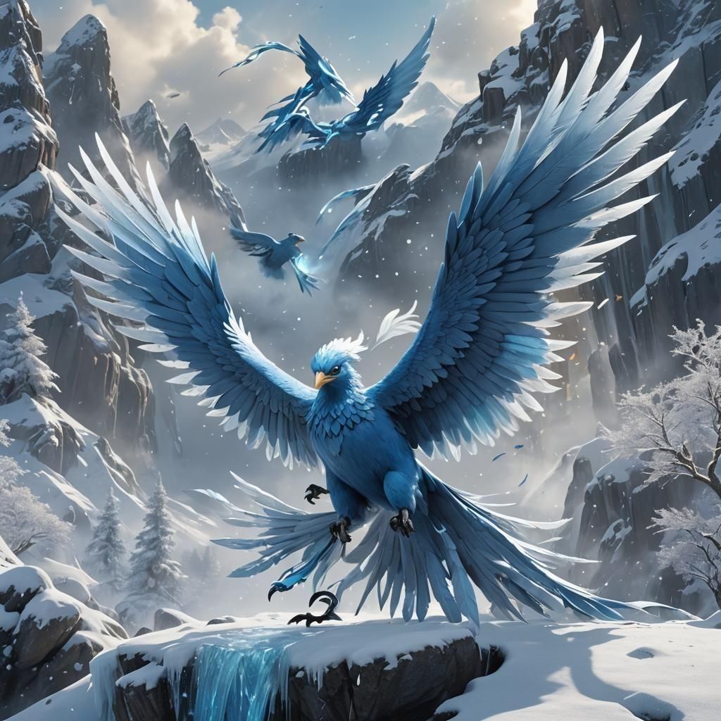 Legendary Articuno Pokemon in Snowy Mountain Landscape