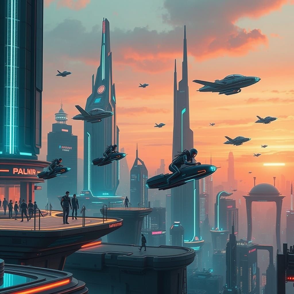Utopian Cityscape with Anti-Gravity Technology