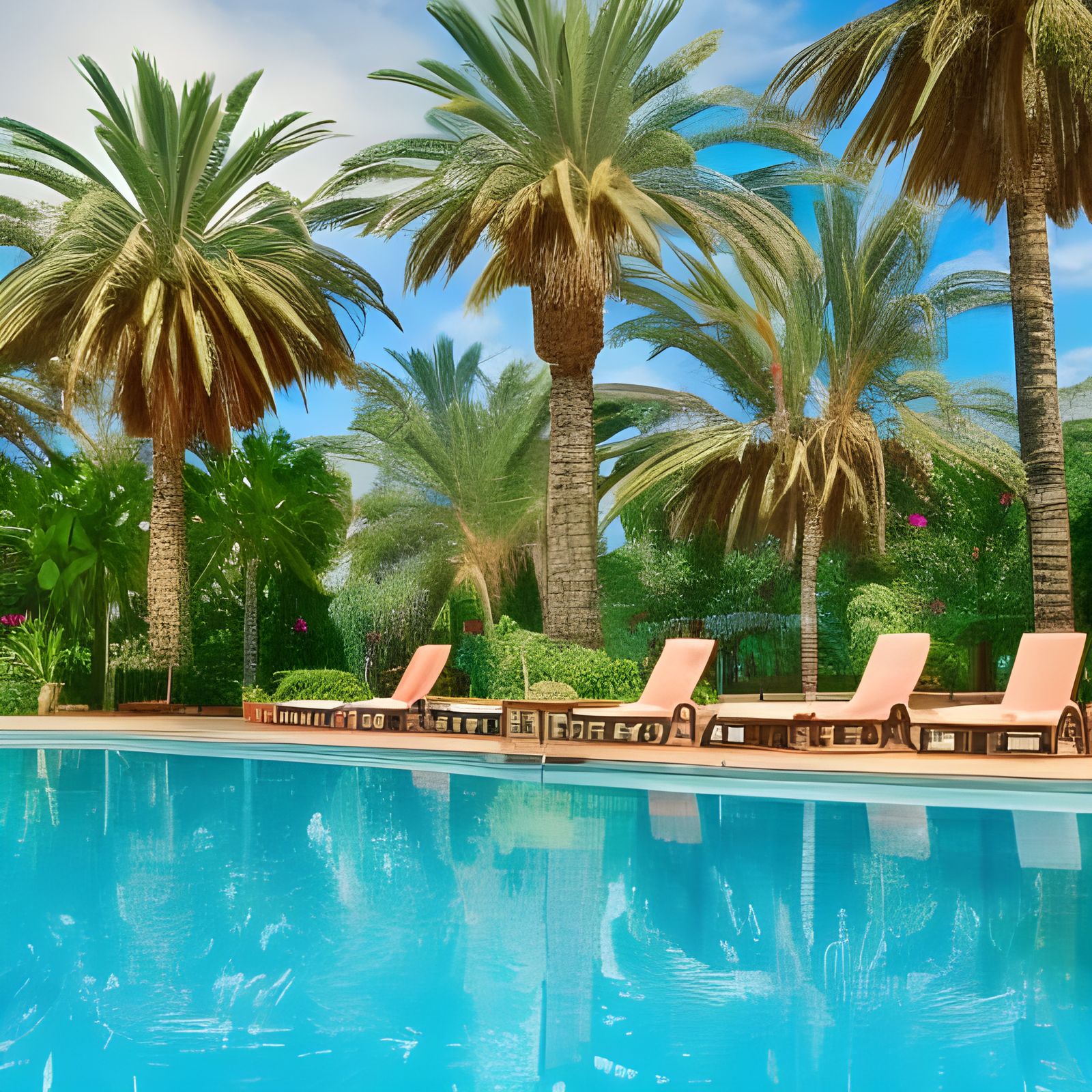 Tropical Poolside Paradise with Palm Trees