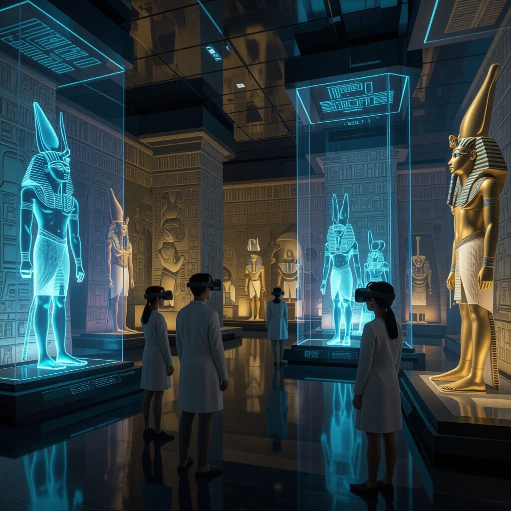 Futuristic Museum with Ancient Egyptian Artifacts in VR