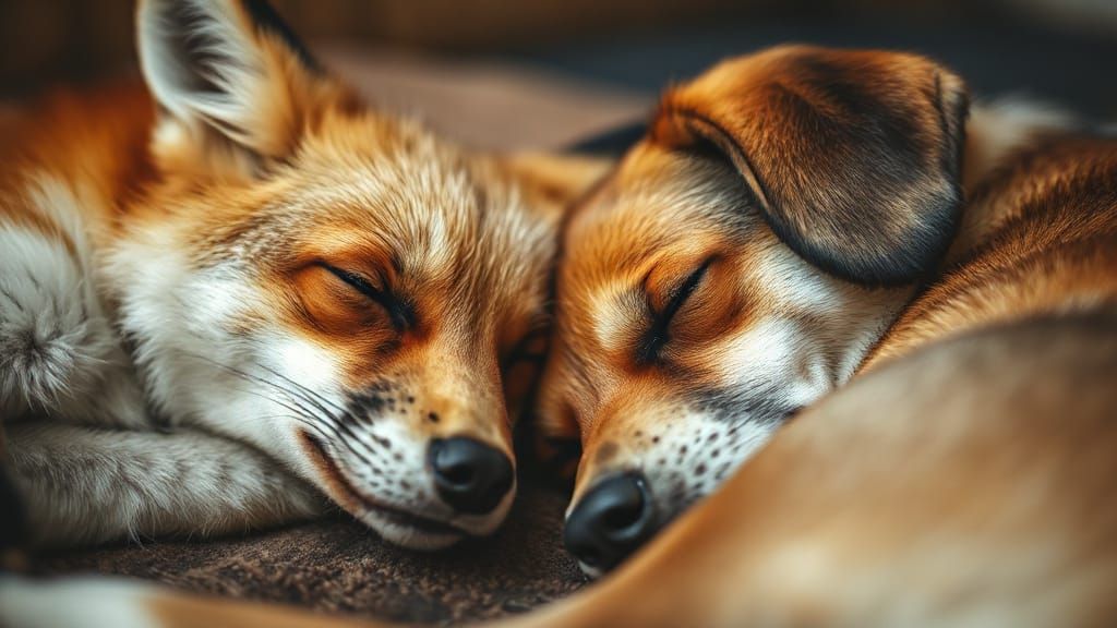 Fox and Hound Cuddle: A Peaceful Nap