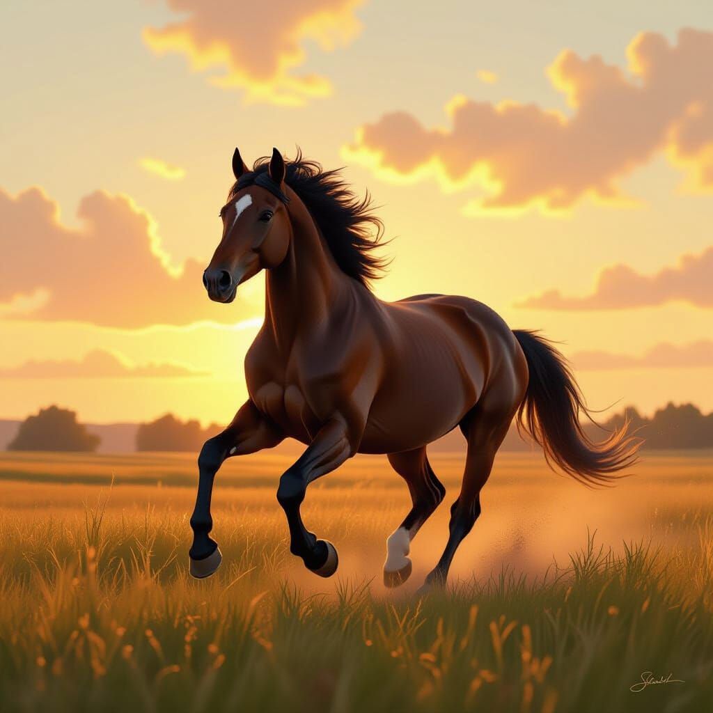 Majestic Horse Galloping in Golden Light