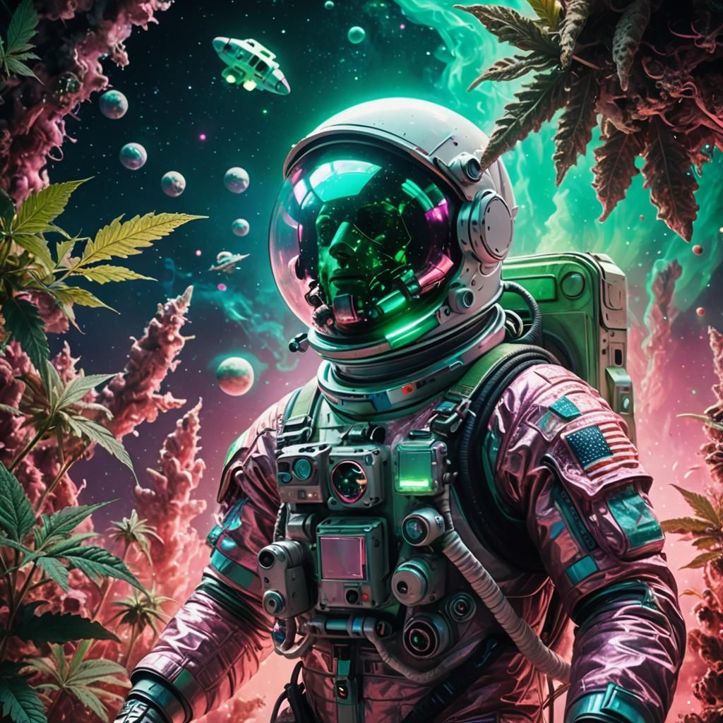Astronaut in Stoner-Themed Spaceship: Retro Sci-Fi