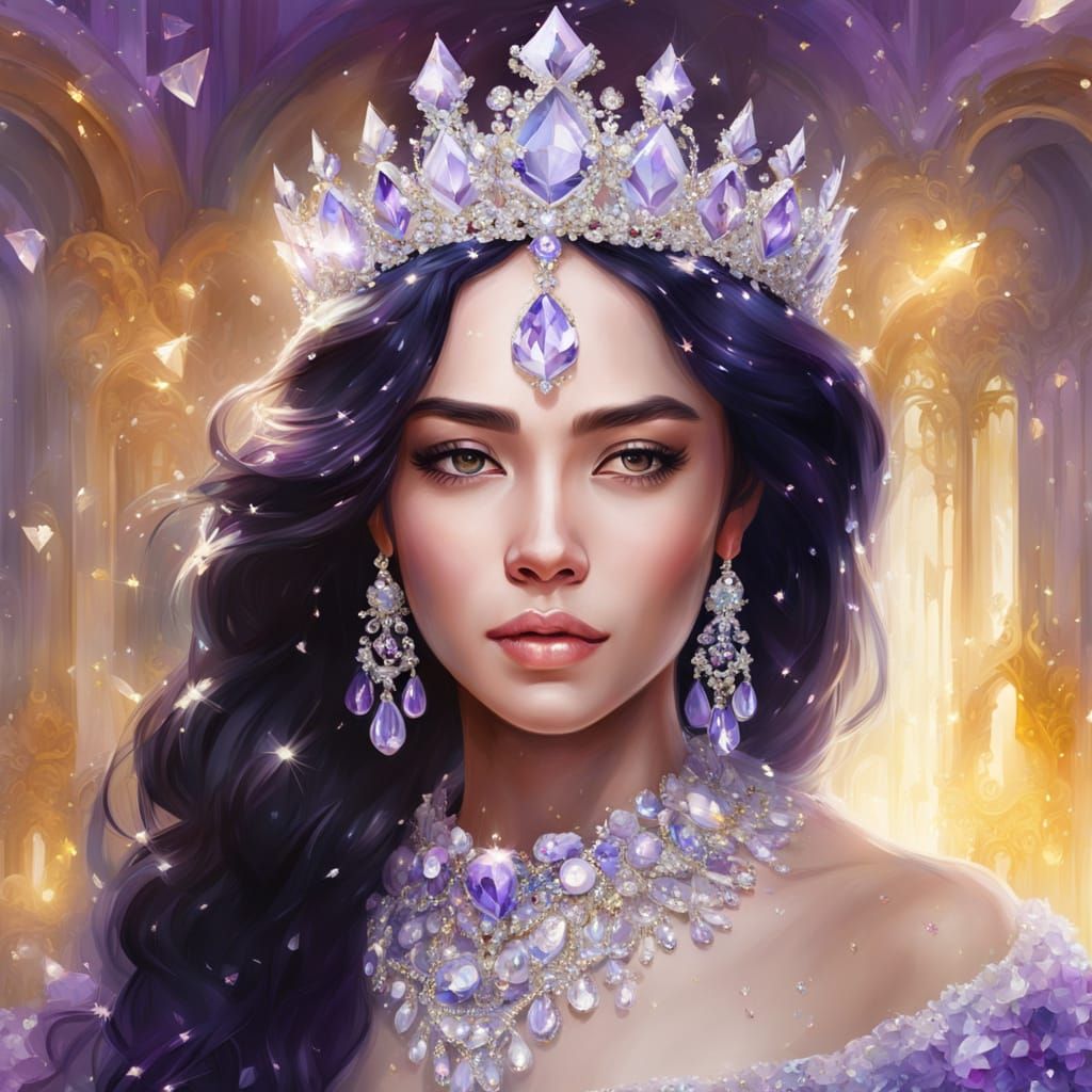 Elegant Princess Portrait with Crystal Jewelry in Oil Painti...