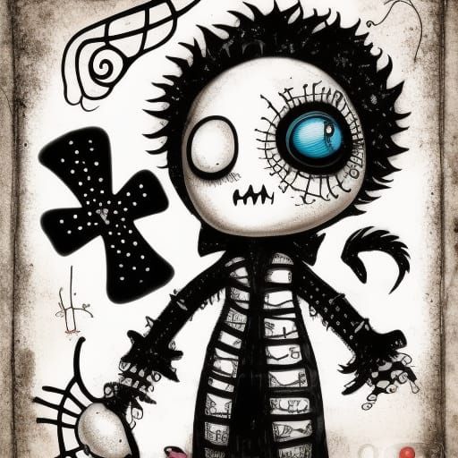 Voodoo Doll in Tim Burton Style Illustration