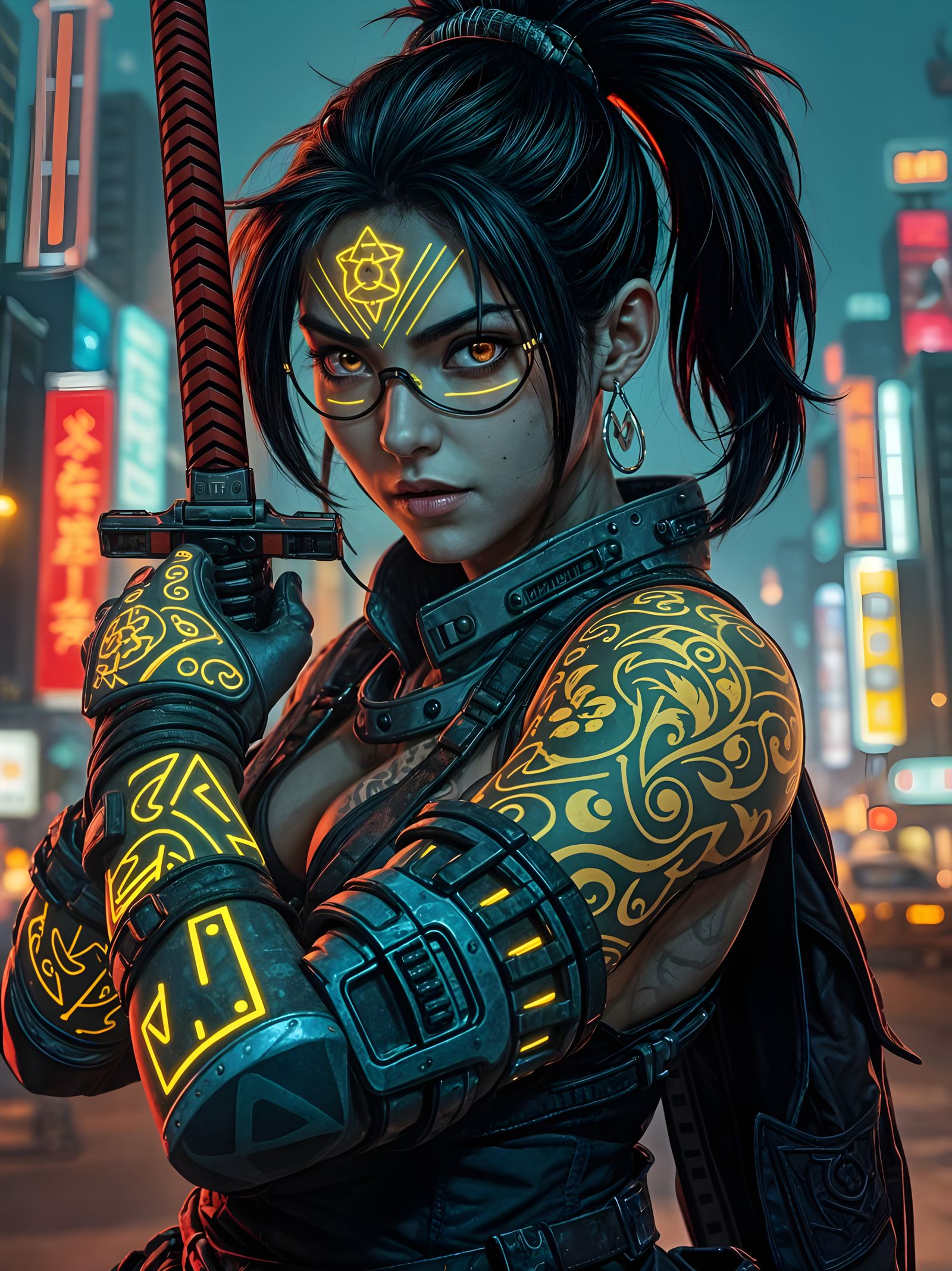 Cyberpunk Female Ronin in Neon Splendor
