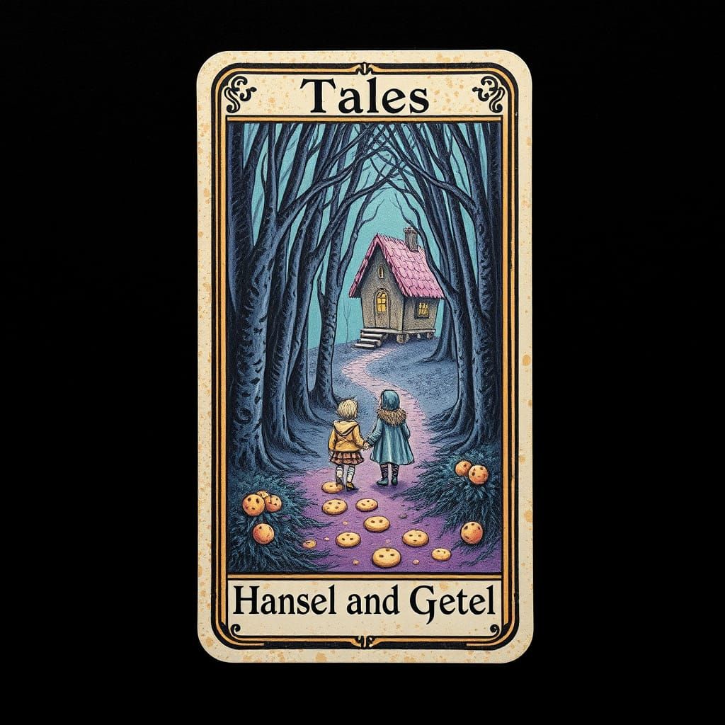Hansel and Gretel Tarot Card in Vintage Style