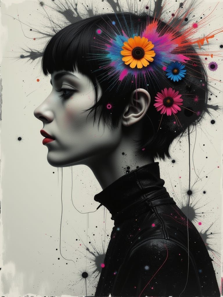 Ethereal Gothic Woman in Surreal Watercolor Style