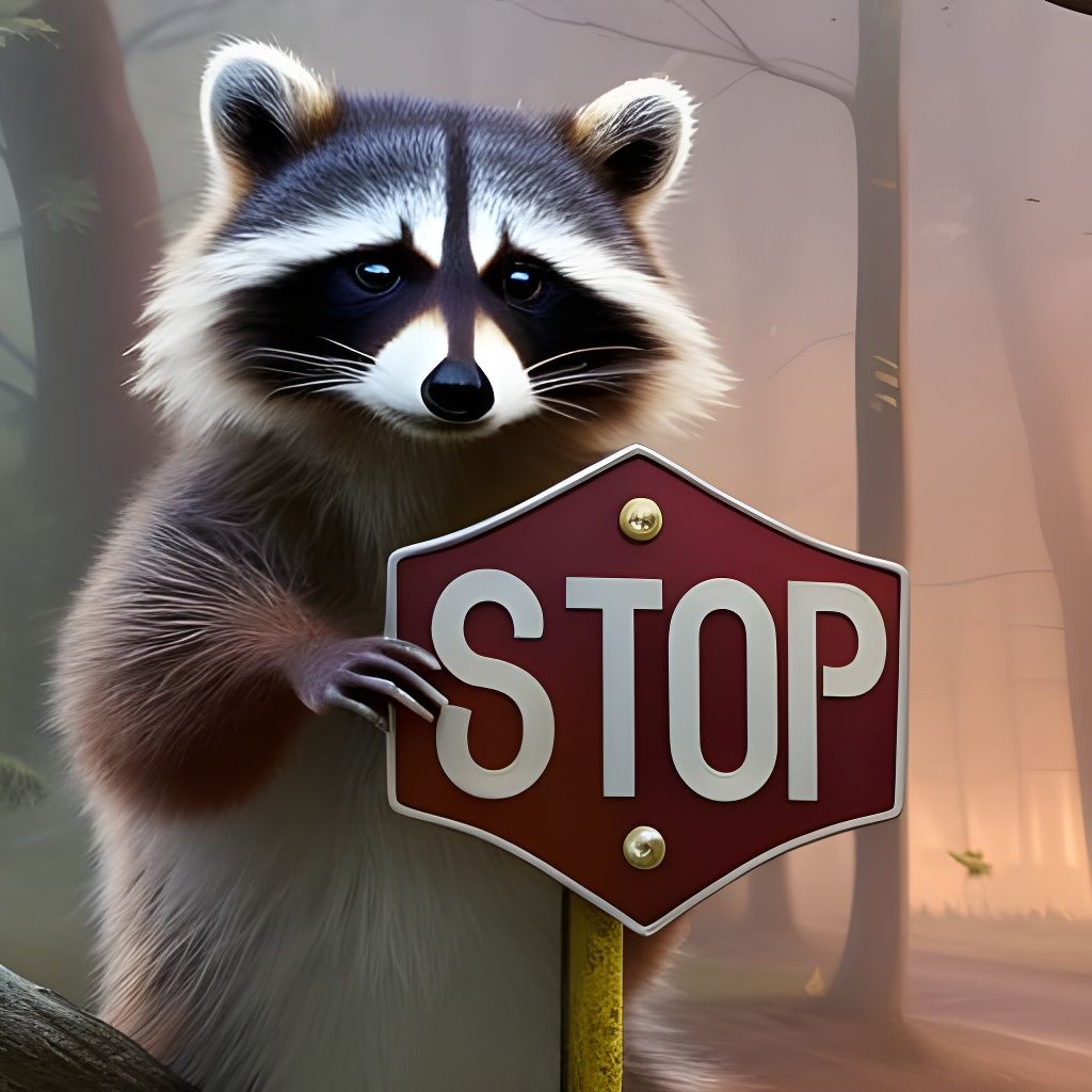 Raccoon Holding Stop Sign: Detailed Concept Art