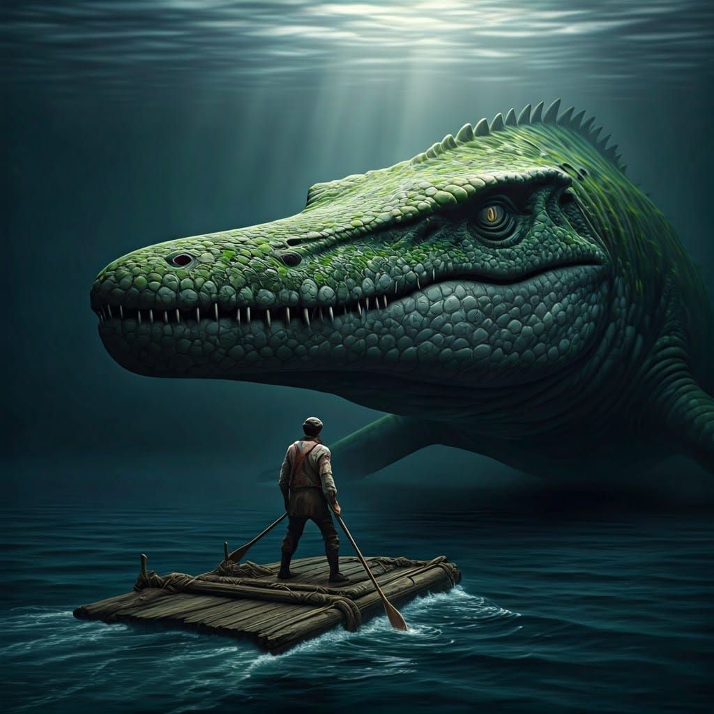 Man vs Gargantuan Mosasaur in Primordial Ocean