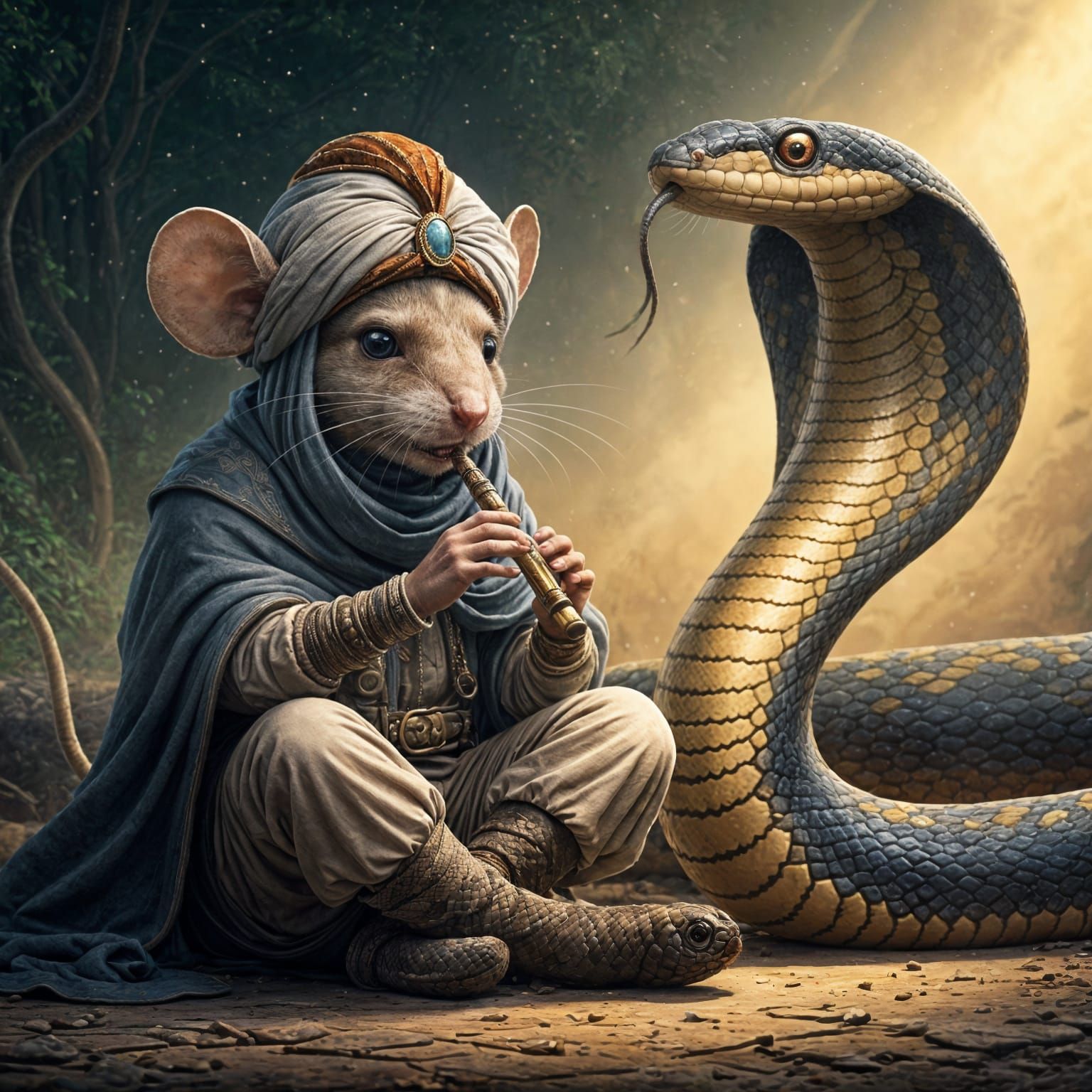 Mouse Snake Charmer in Ethereal Fantasy Style