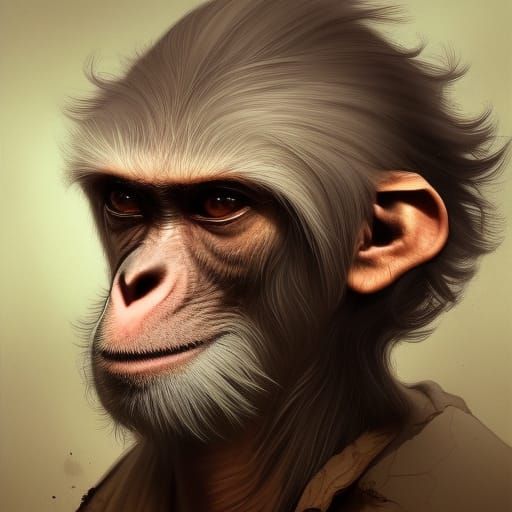 Old Arabian Monkey Portrait in Hyperdetailed Style