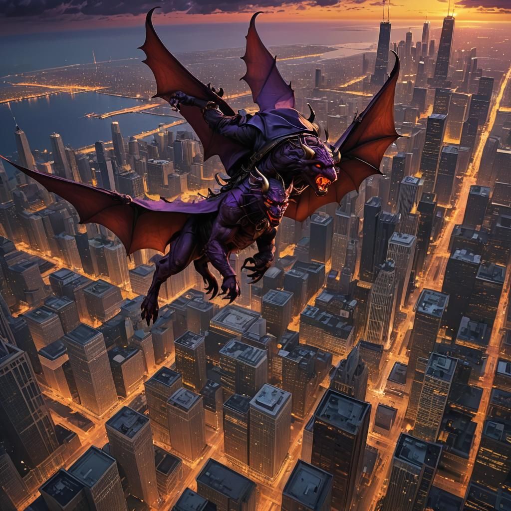 Devil Flies Over Chicago: Dark Fantasy Concept Art