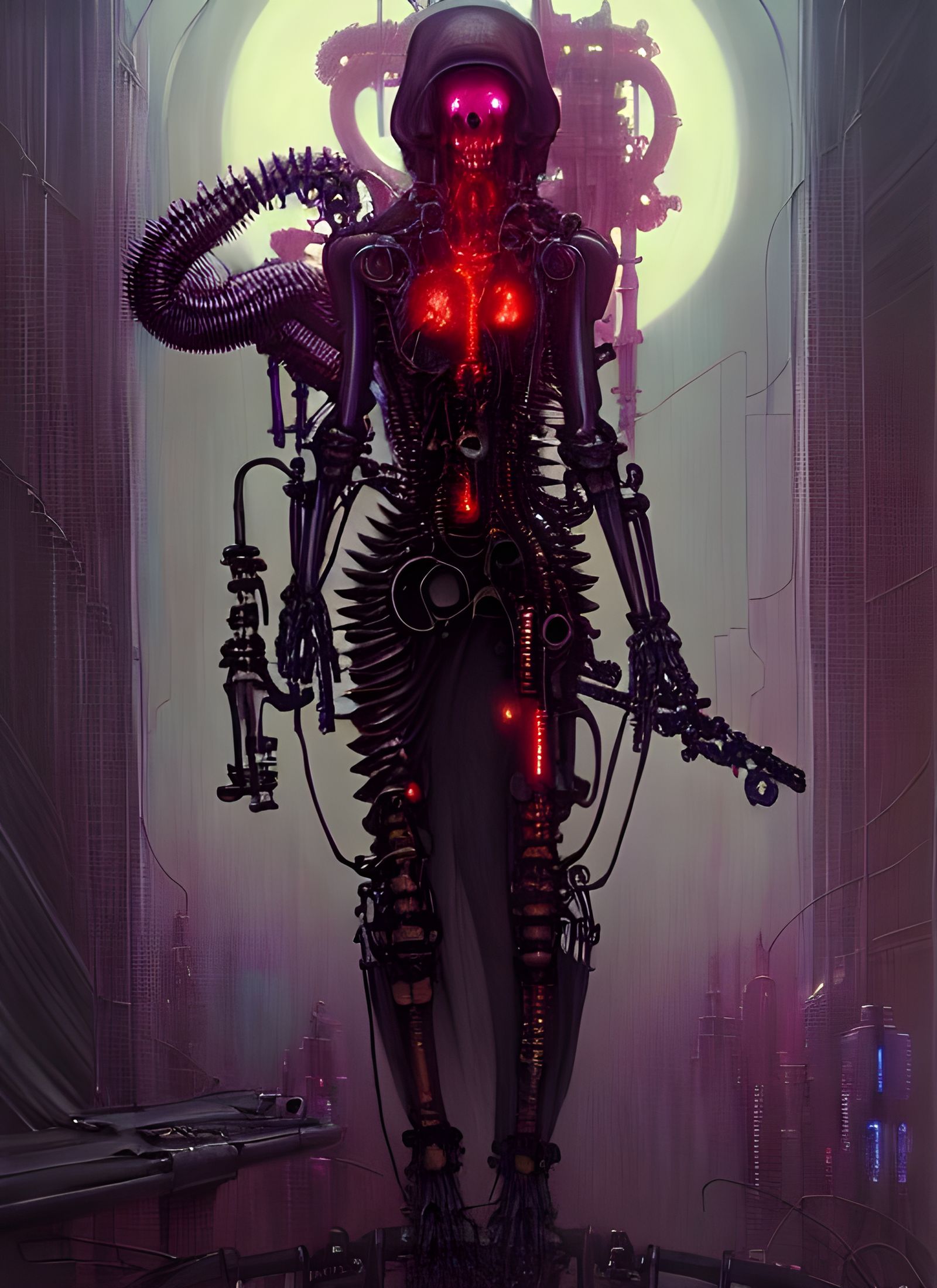 Cyberpunk Grim Reaper in Biomechanical Style