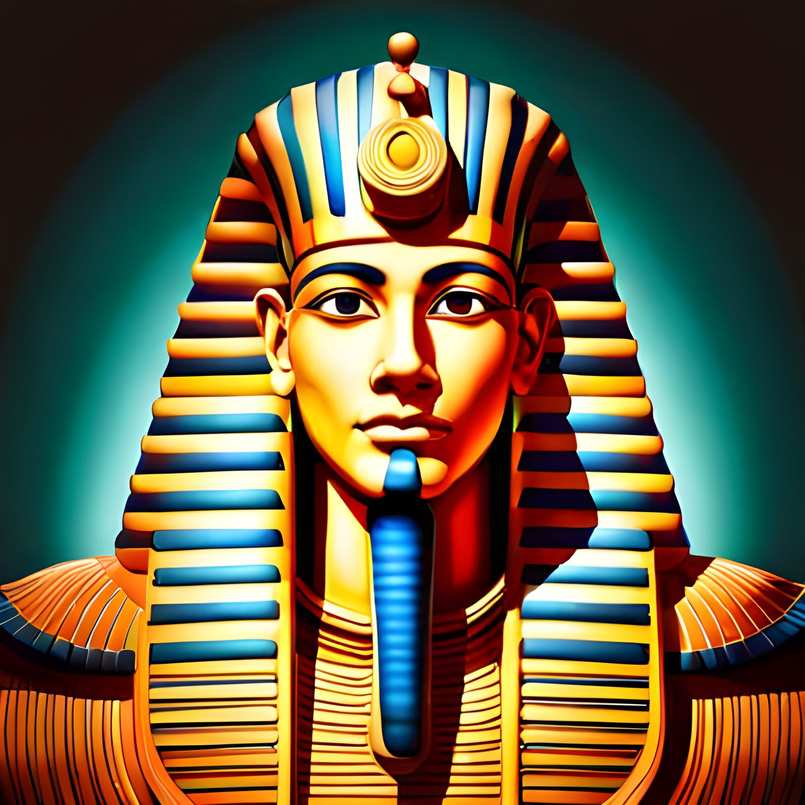 Polychromatic Egyptian Pharaoh Statues in Bright Colors