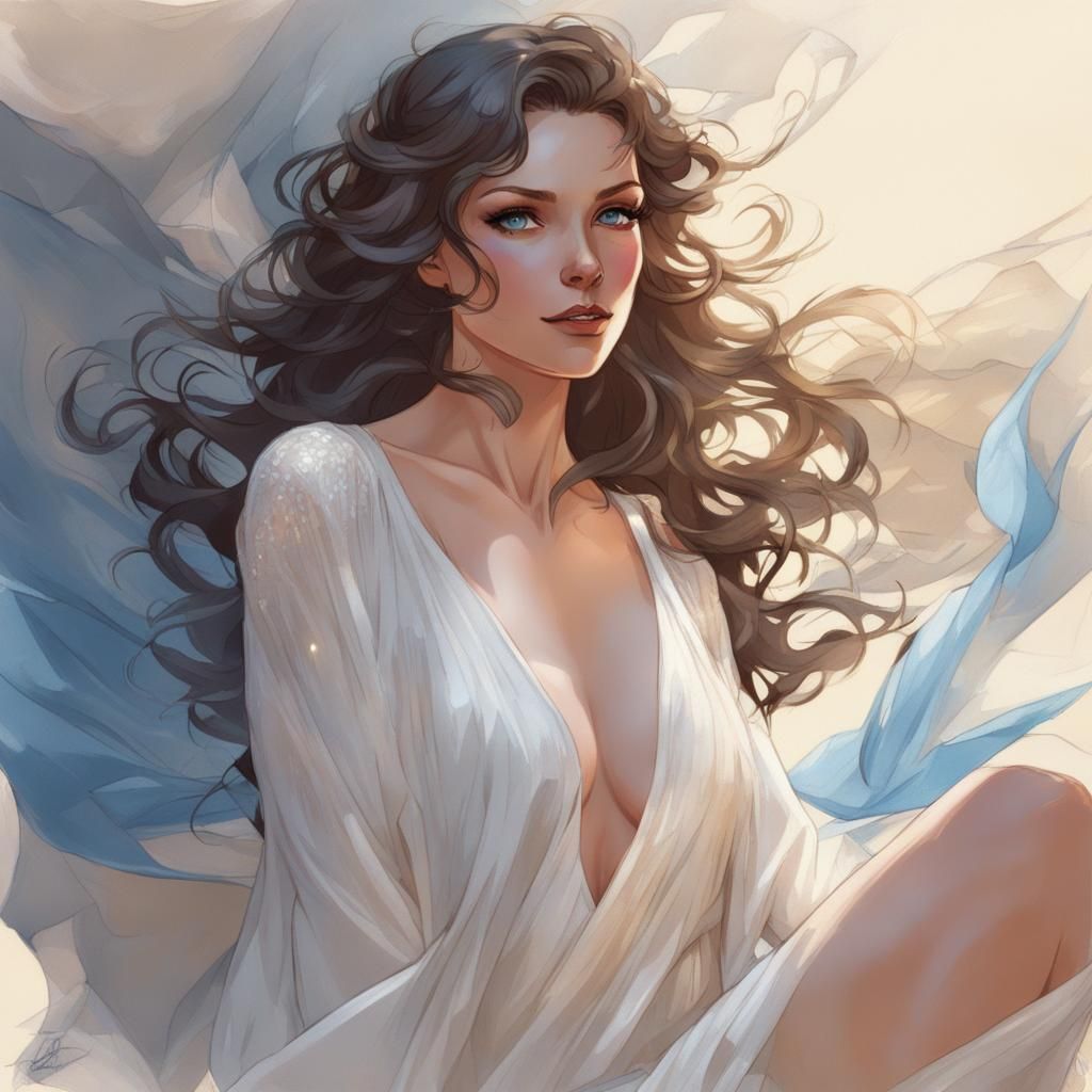 Brunette with Blue Eyes in Hyperdetailed Portrait