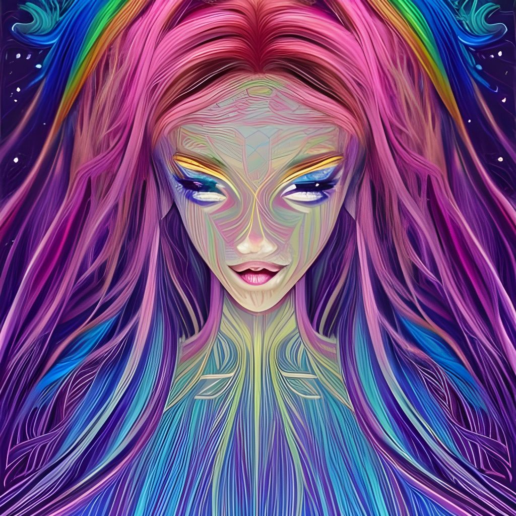Rainbow Hair Princess in Hyperdetailed 3D Rendering