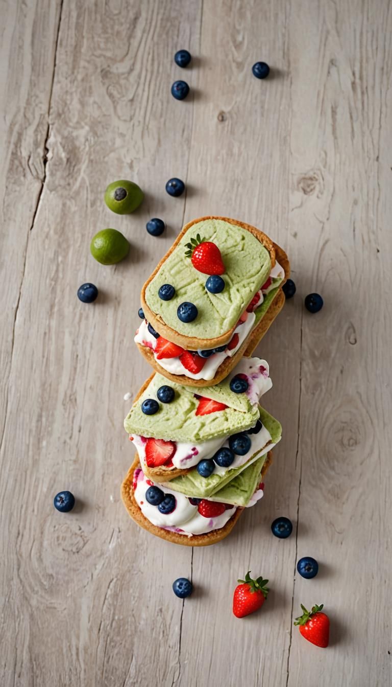 Strawberry Blueberry Avocado Ice Cream Sandwich in 8K