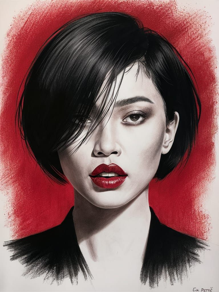 Intense Charcoal Portrait of a Thai Woman