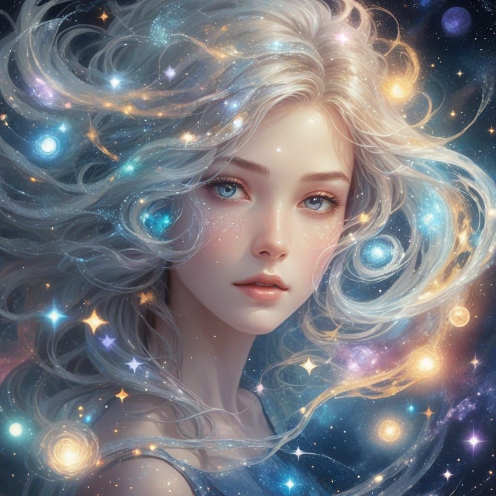 Ethereal Stardust Being in Anime Style