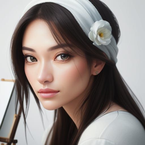 Beautiful Woman Painting in Soft Studio Light