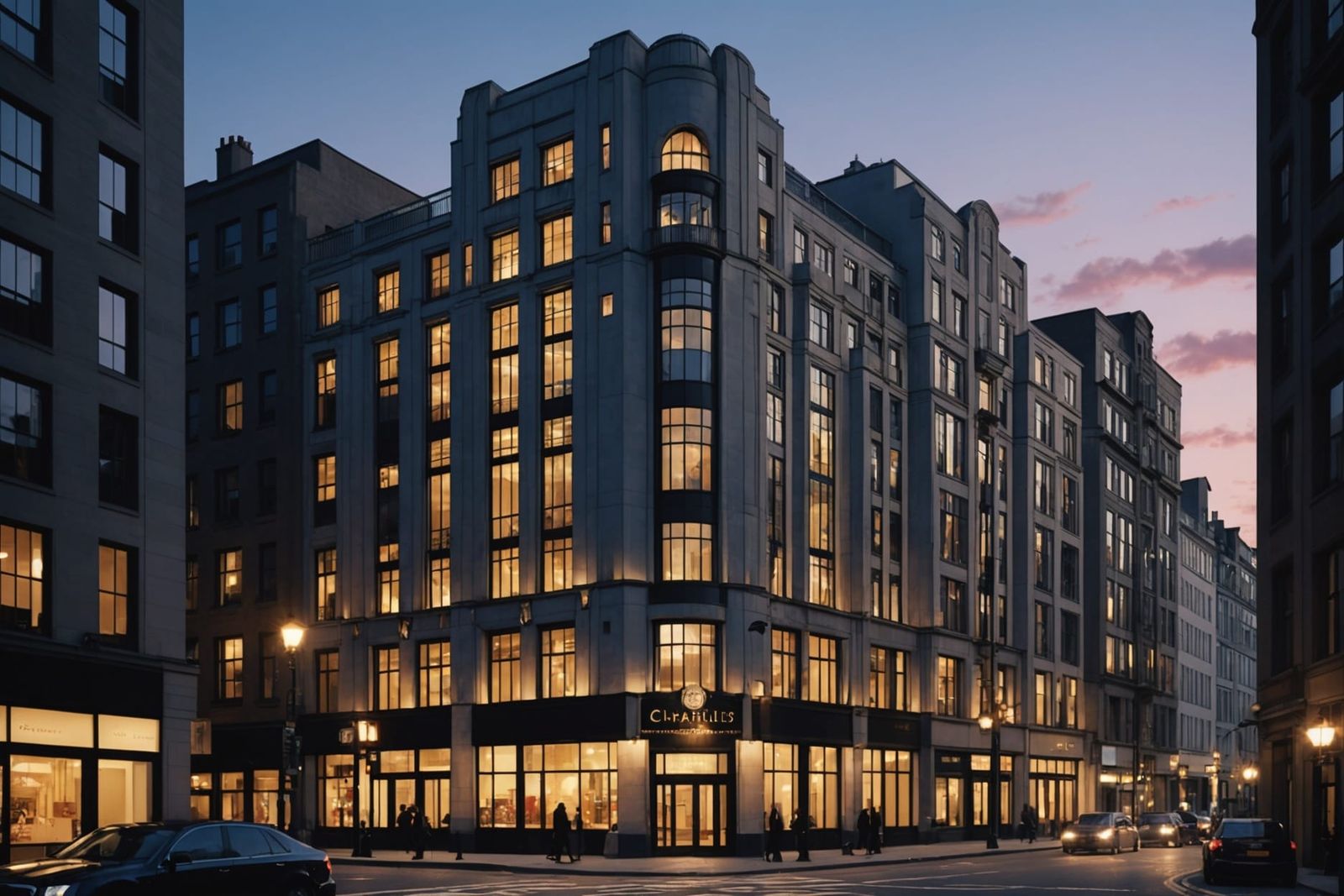 Art Deco Architecture at Dusk: Digital Painting