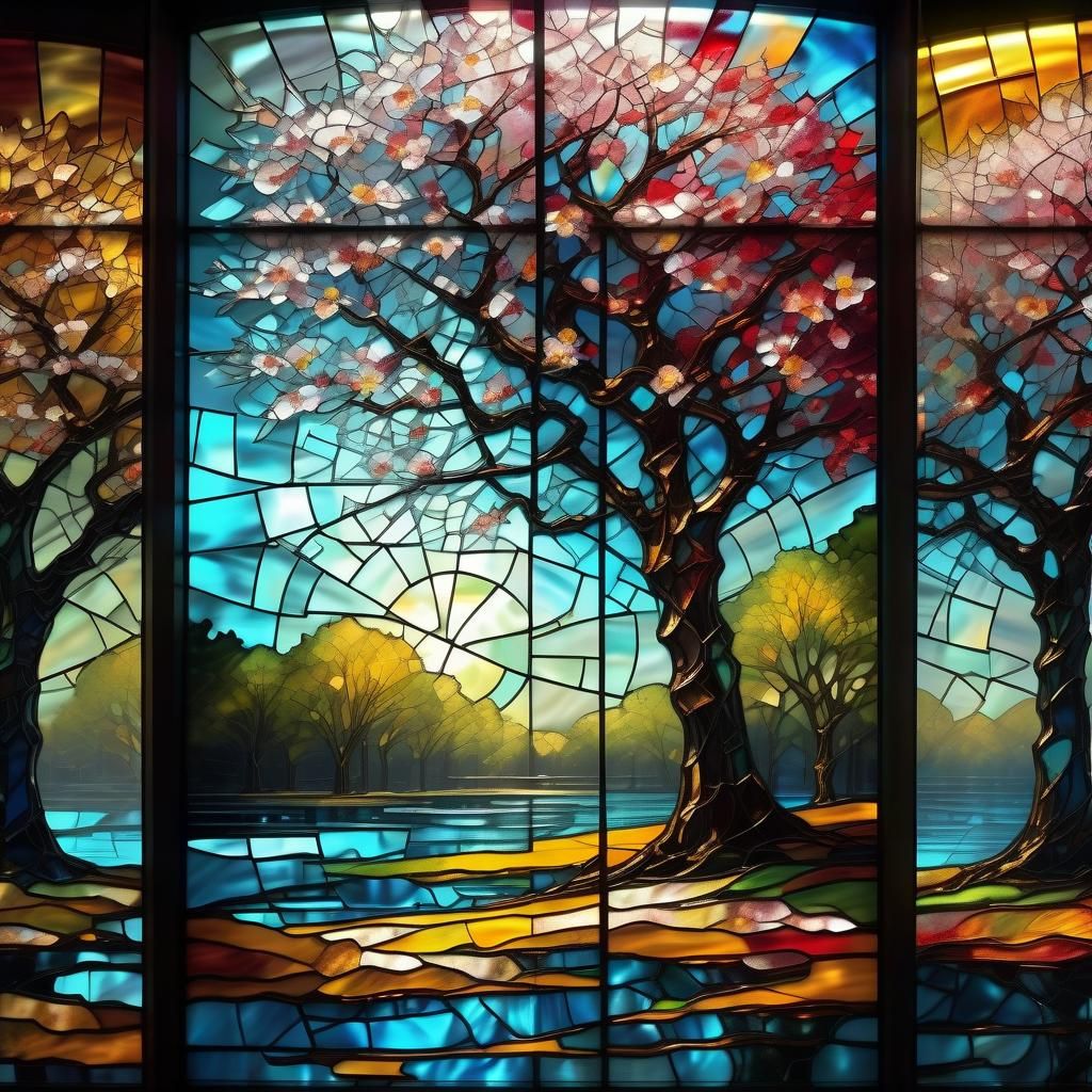 Cherry Tree Stained Glass Fractal Art