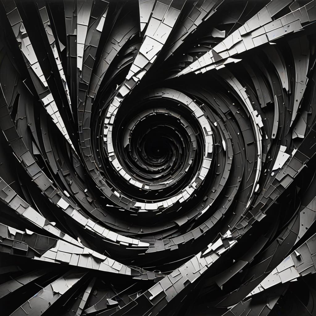 Swirling Vortex of Fragmented Forms in a Desolate Cubist Lan...