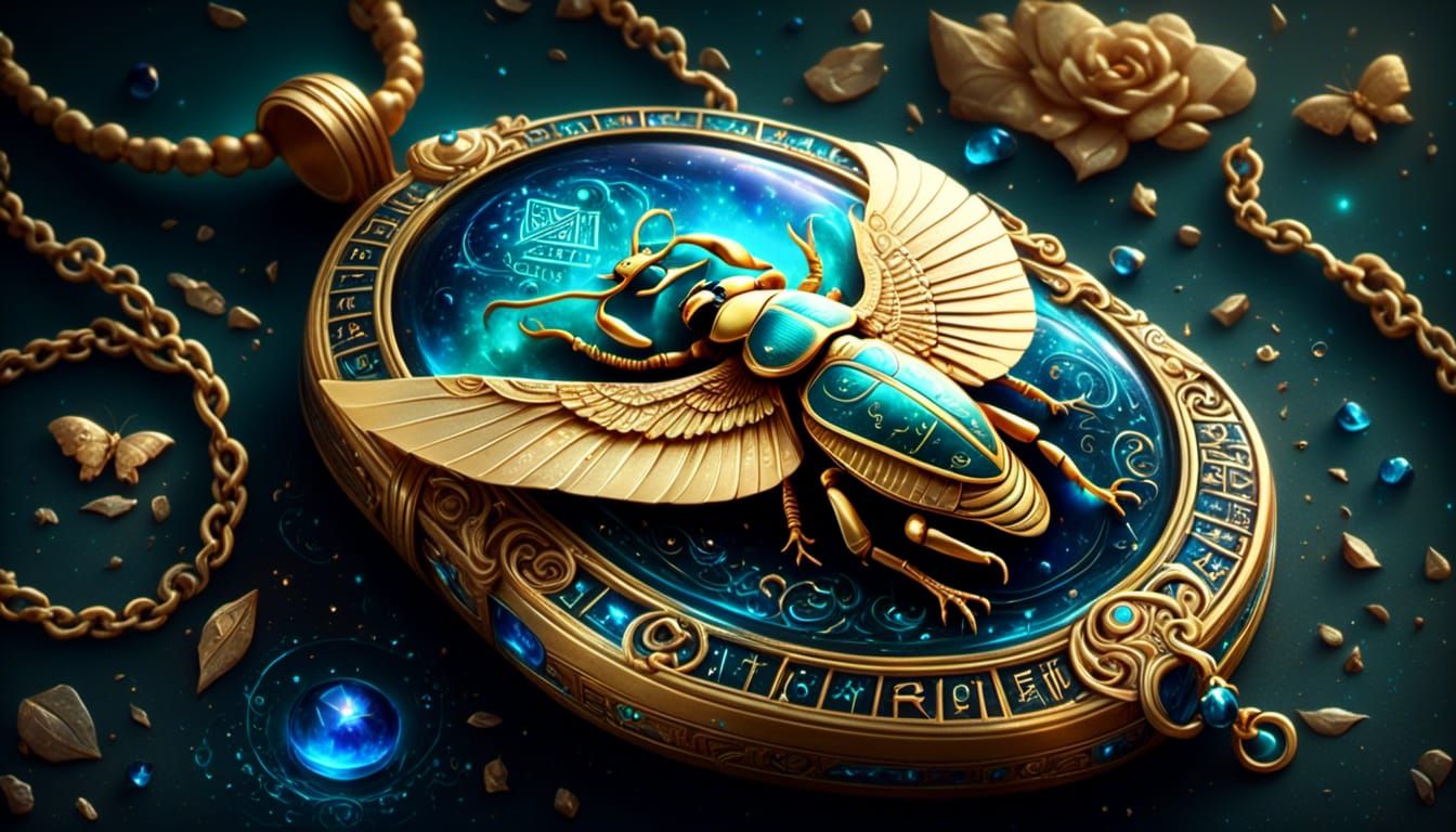 Golden Egyptian Amulet with Winged Scarab