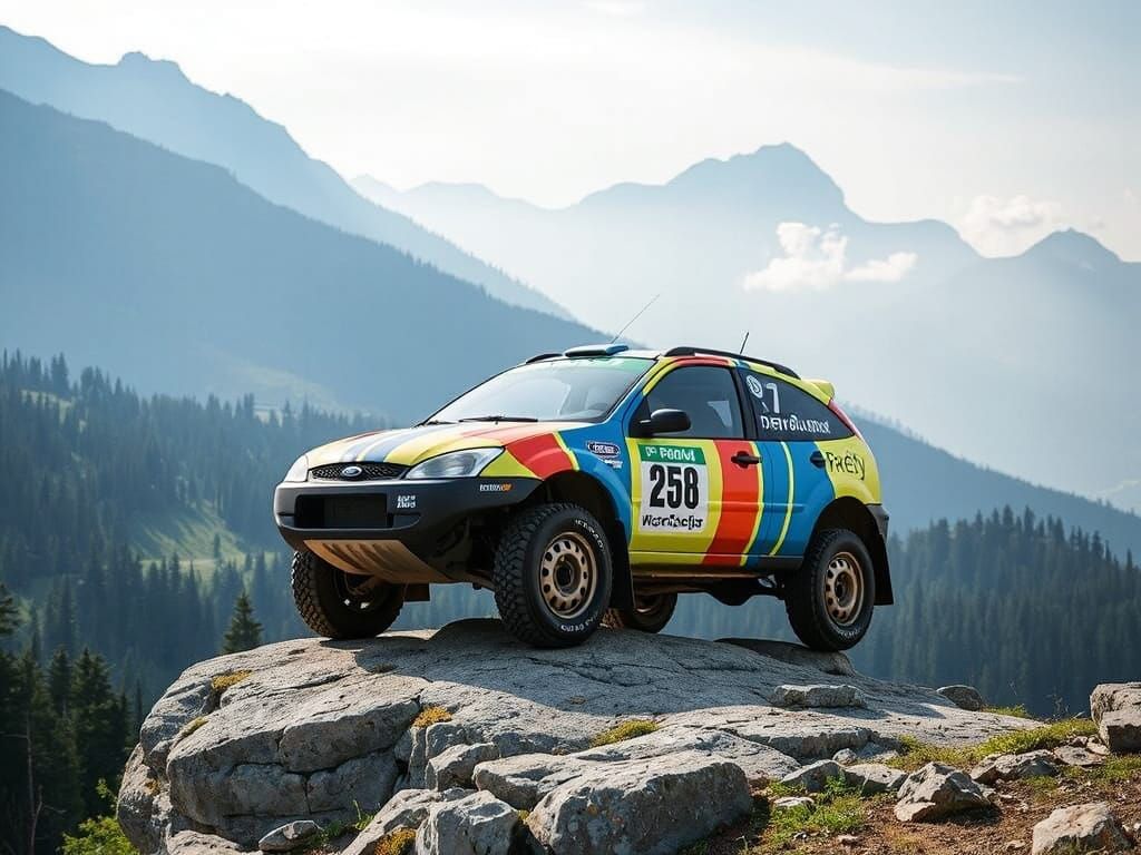 Off-Road Ford Focus in Mountain Wilderness