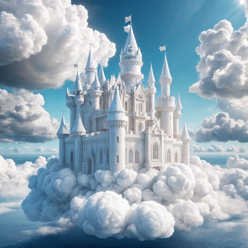 Floating Cloud Castle: 3D Rendered Fantasy Art