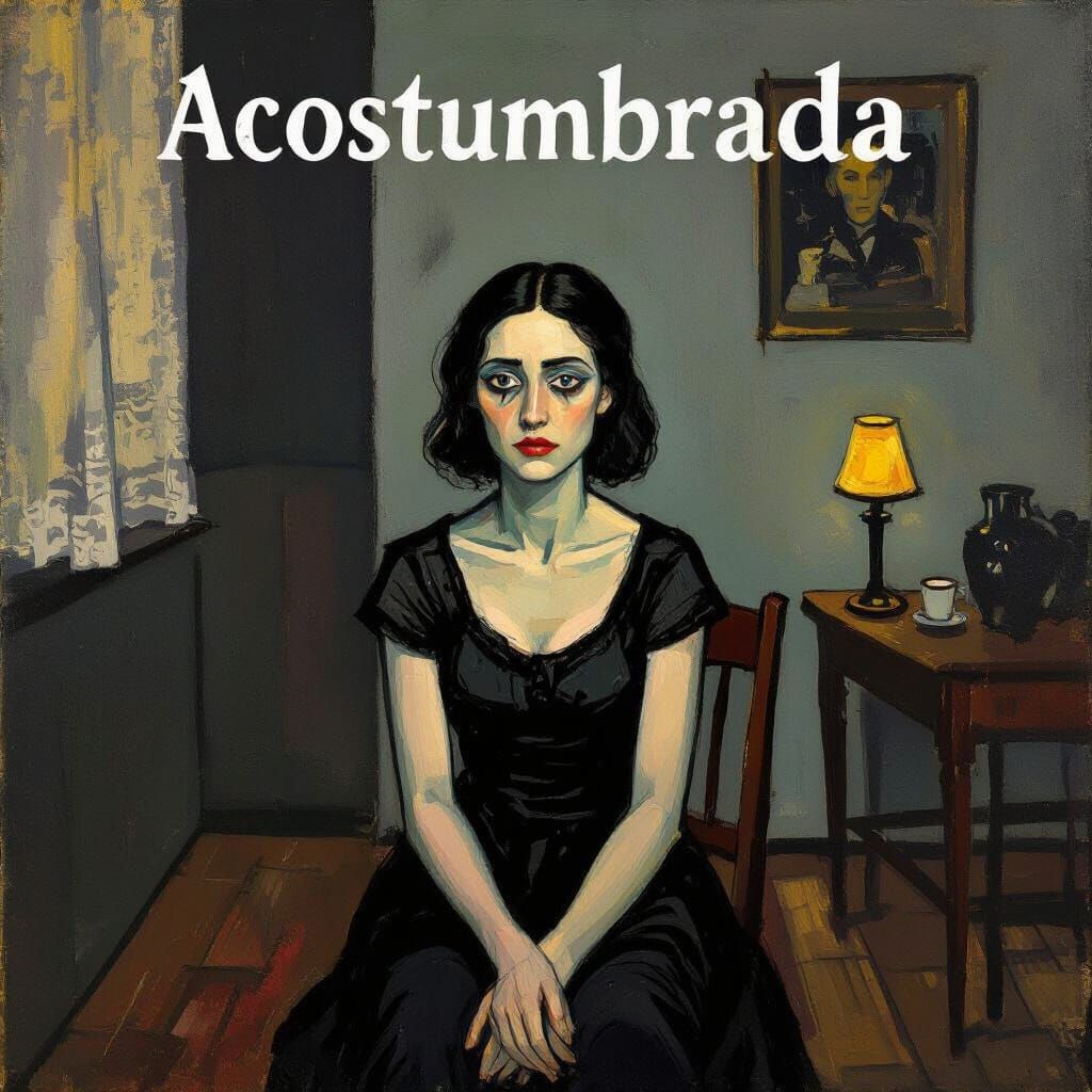 Acostumbrada Album Cover: Woman's Despair in Shadowy Express...