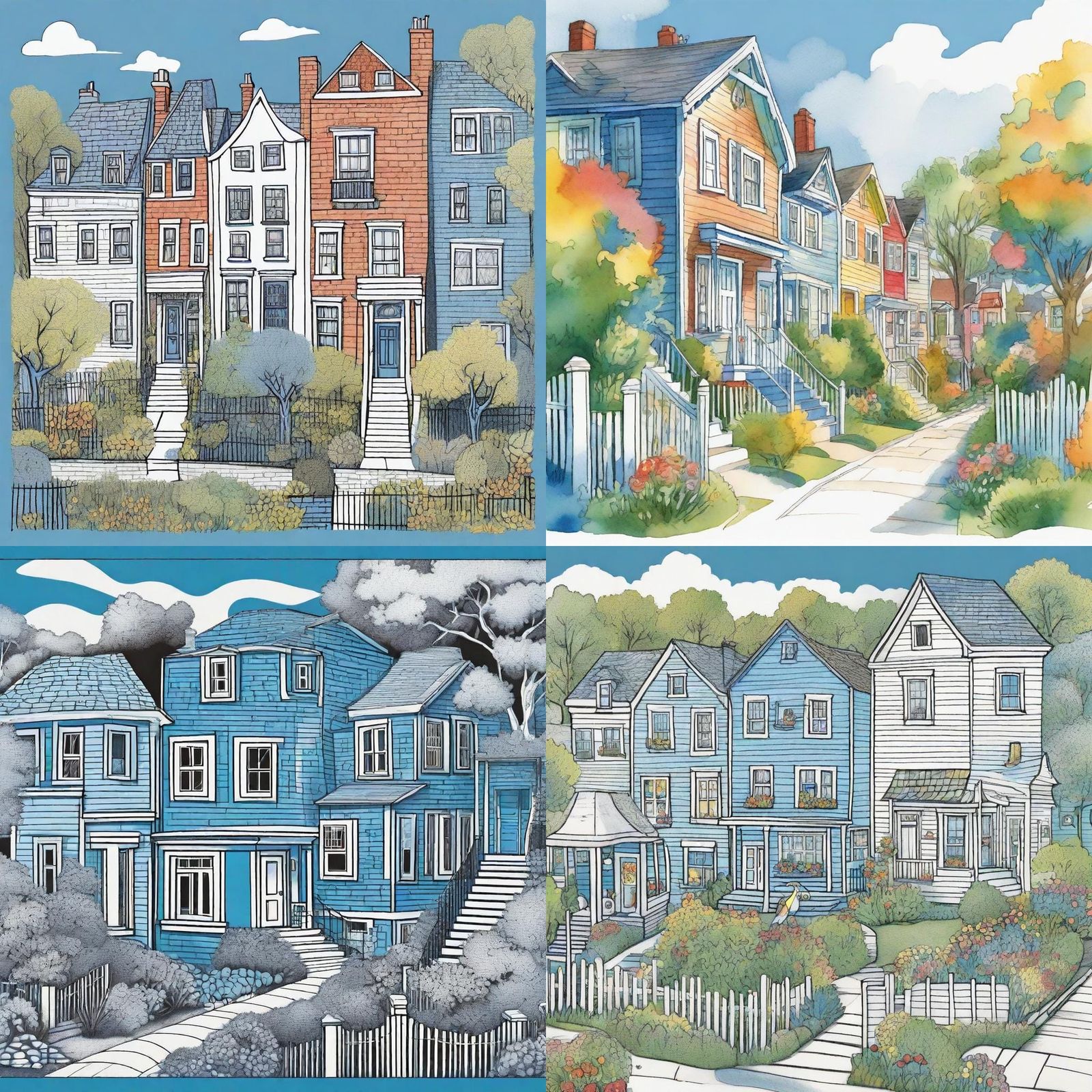 Cheerful Residential Neighborhood in Sketch Style