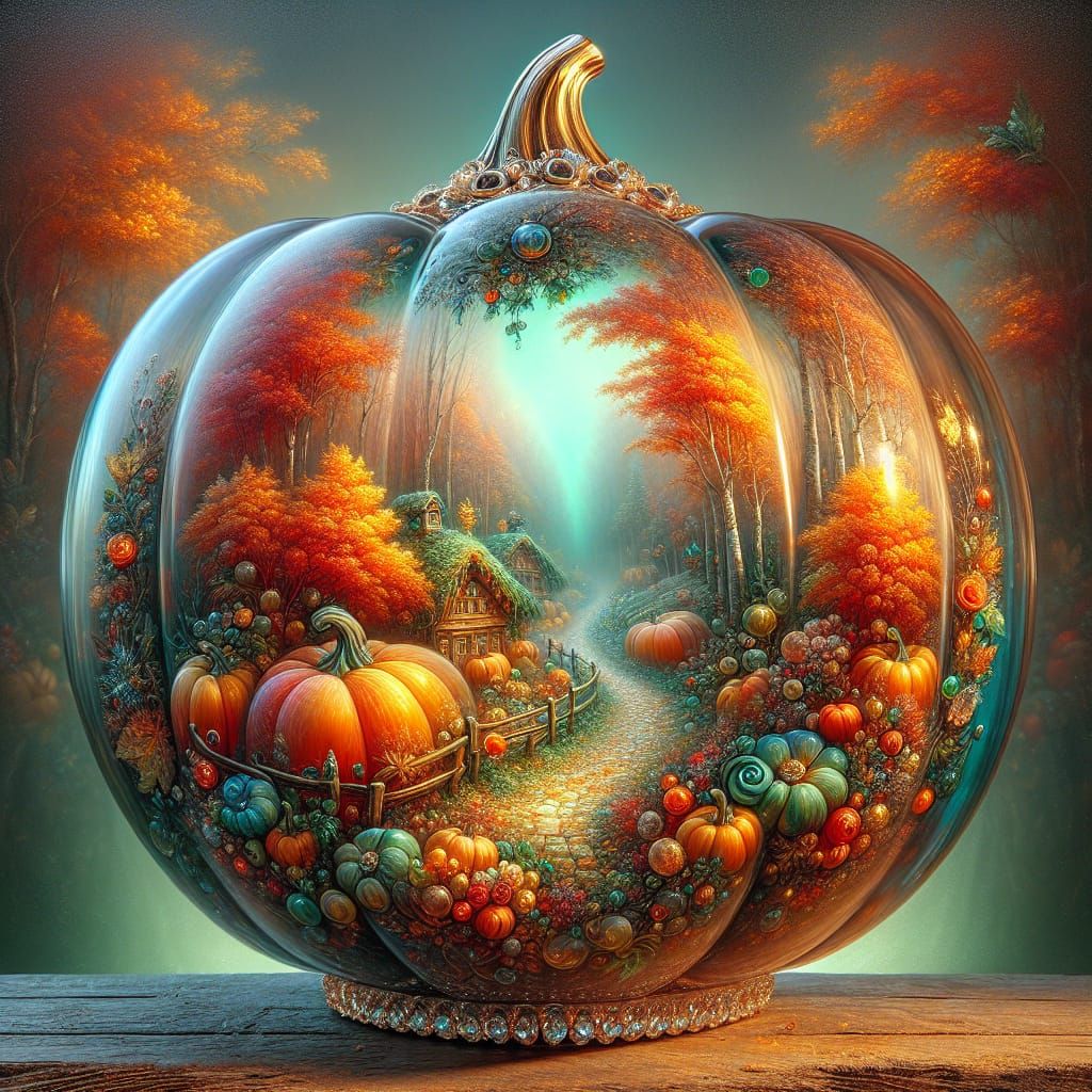 Ethereal Autumn Scene in Glass Pumpkin