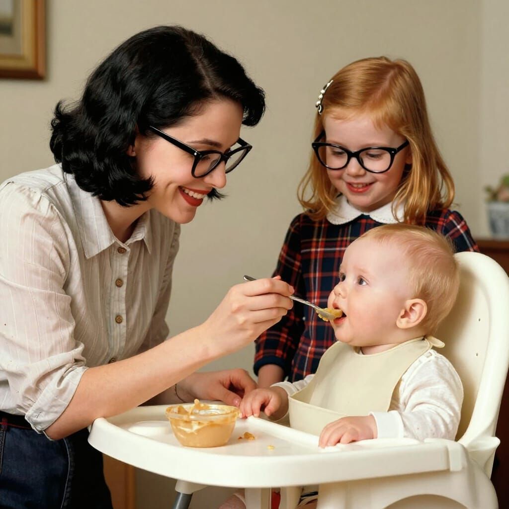 Family Mealtime Joy in Norman Rockwell Style