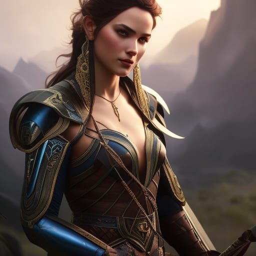 Fantasy Female Archer Portrait in Art Nouveau Style