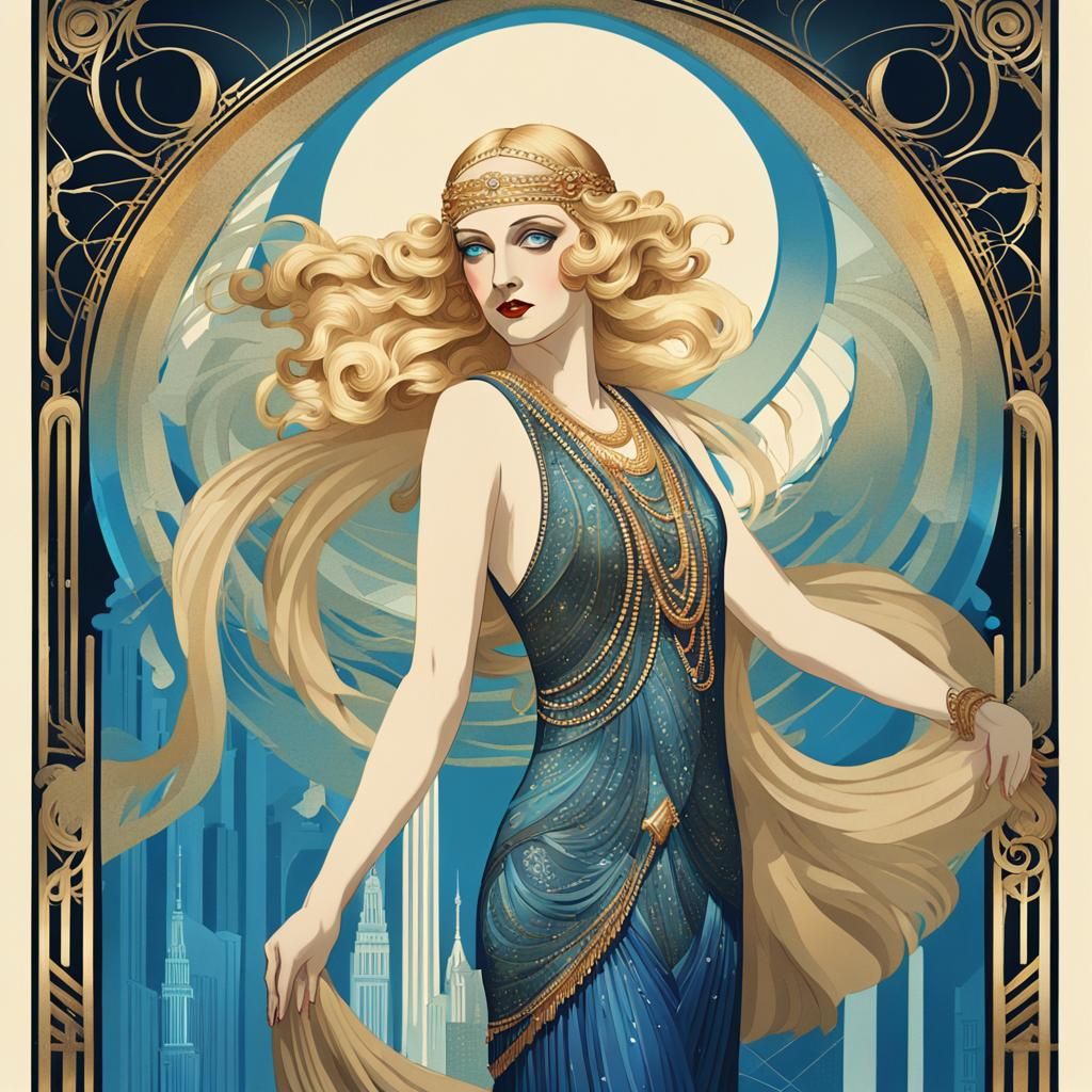 Art Deco Flapper Illustration in 1920s Style