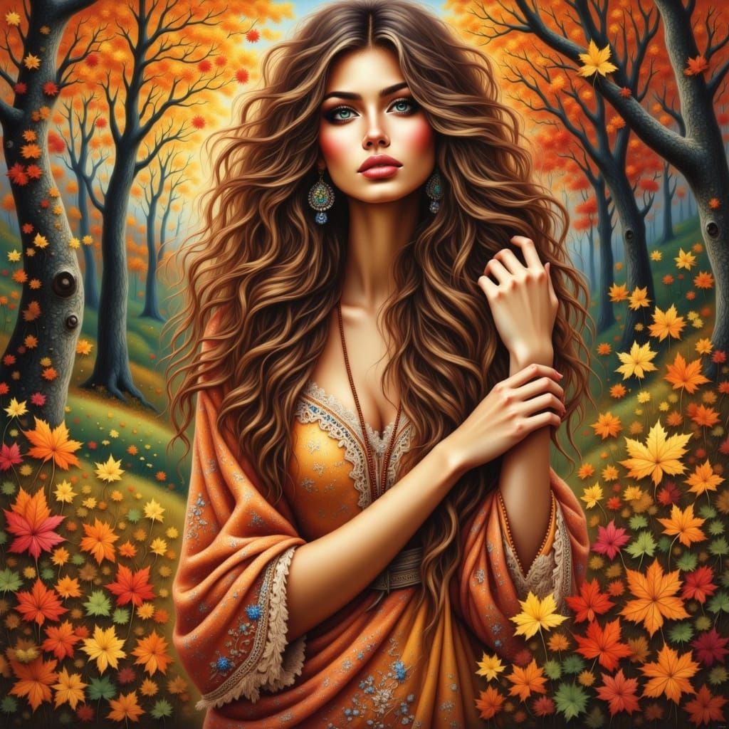 Autumn Woman in Art Nouveau Style