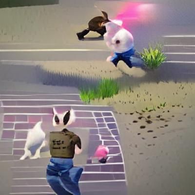 Cartoon Criminal Chased by Police with Pet Bunny