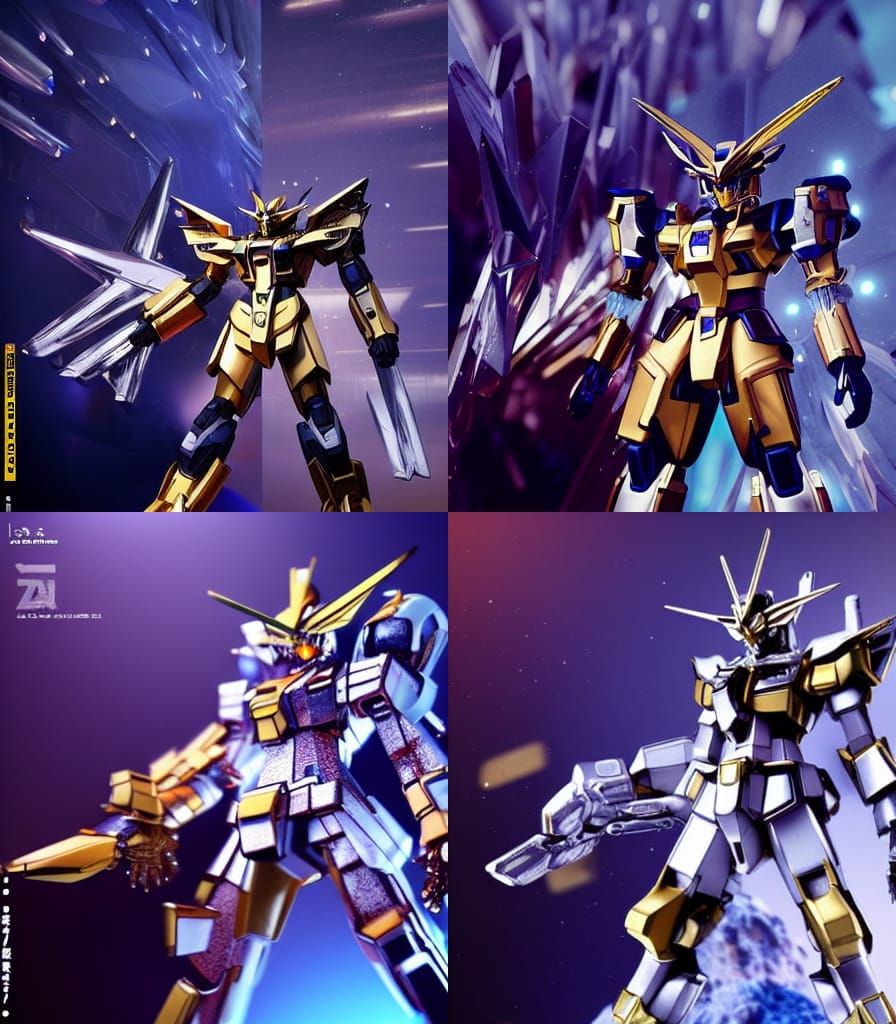 Golden Armor Gundam in Cel-Shaded Cyberpunk Style