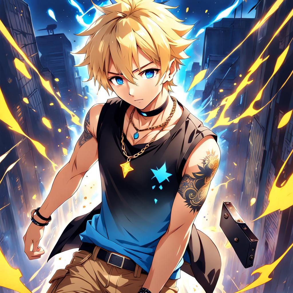 Handsome Magician with Anime-Style Paint Splashes