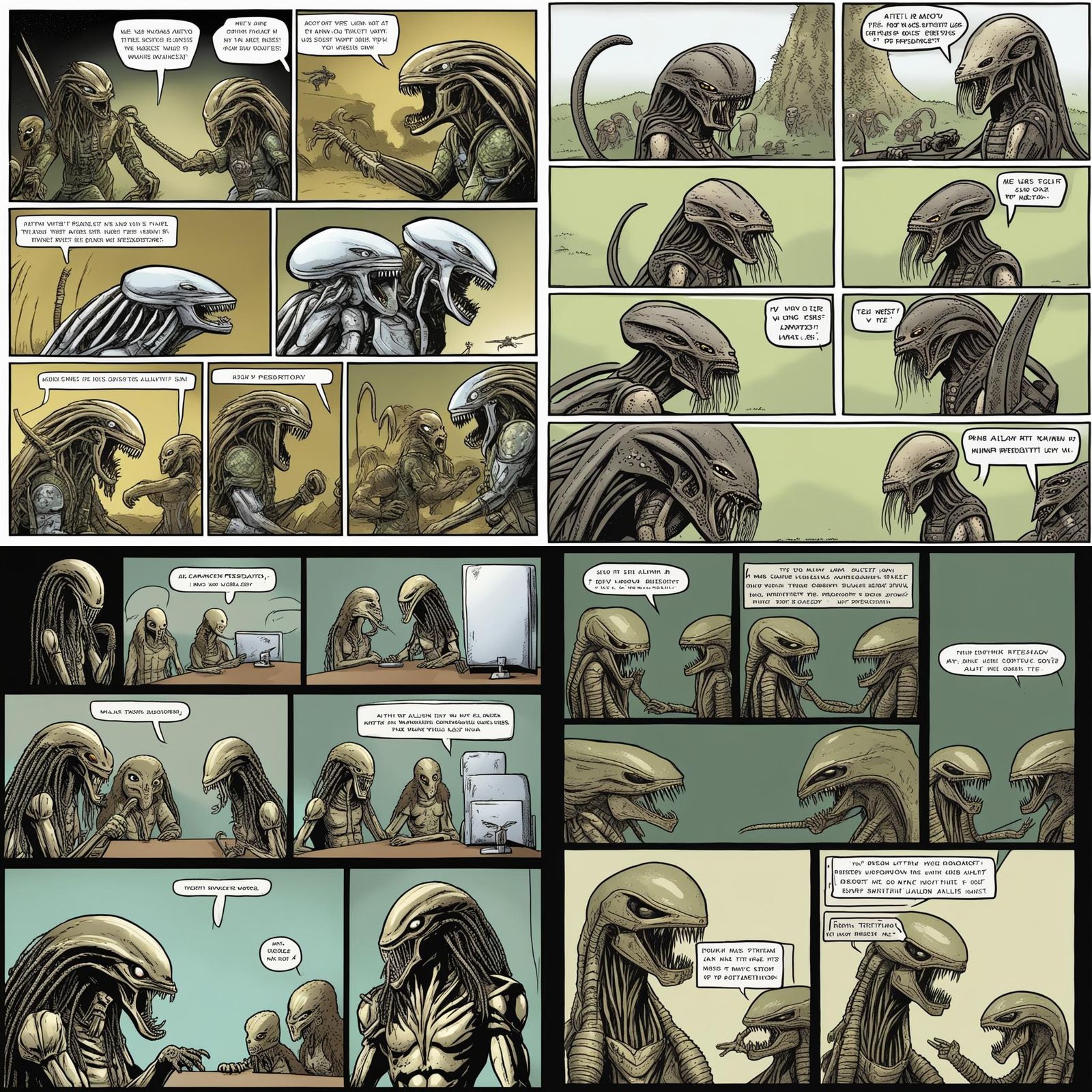 Humorous Alien vs Predator Four-Panel Comic
