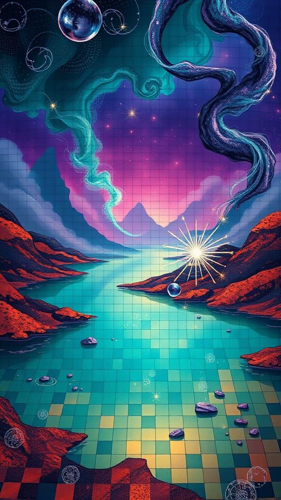 Surreal Landscape in Vibrant, Iridescent Hues