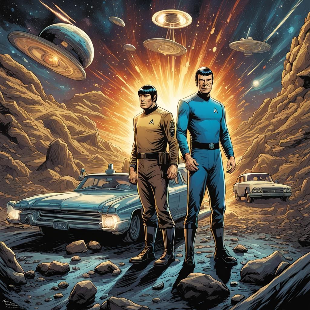 Captain Kirk and Spock in Comic Book Art