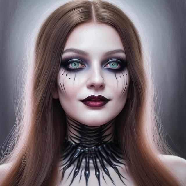 Elegant Woman with Gothic Makeup in Hyperrealistic Style