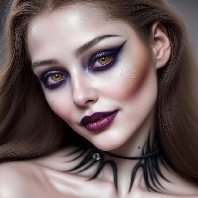 Beautiful Woman with Gothic Makeup in Hyperrealistic Style