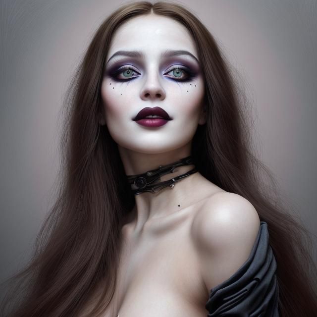 Beautiful Woman with Gothic Makeup as Oil Painting