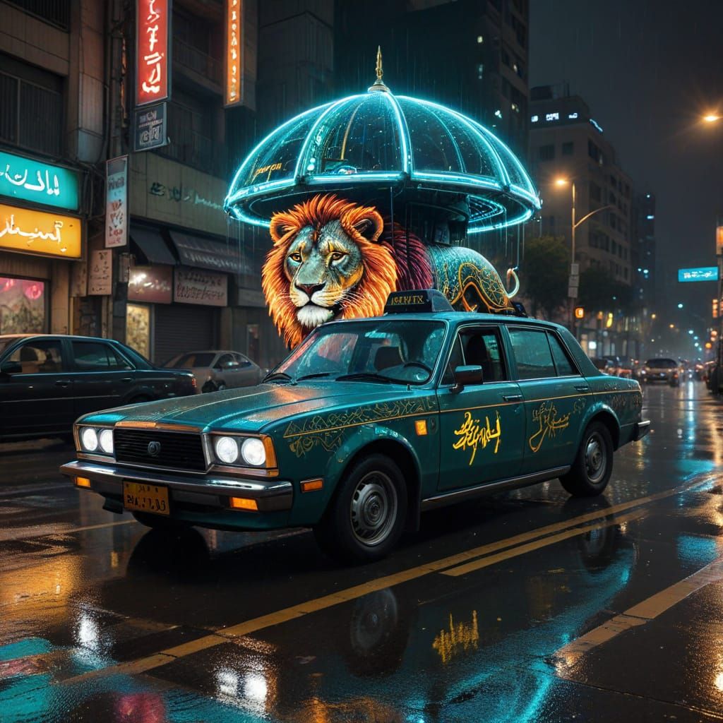 Futuristic Tehran Taxi Fleet in Cyberpunk Style