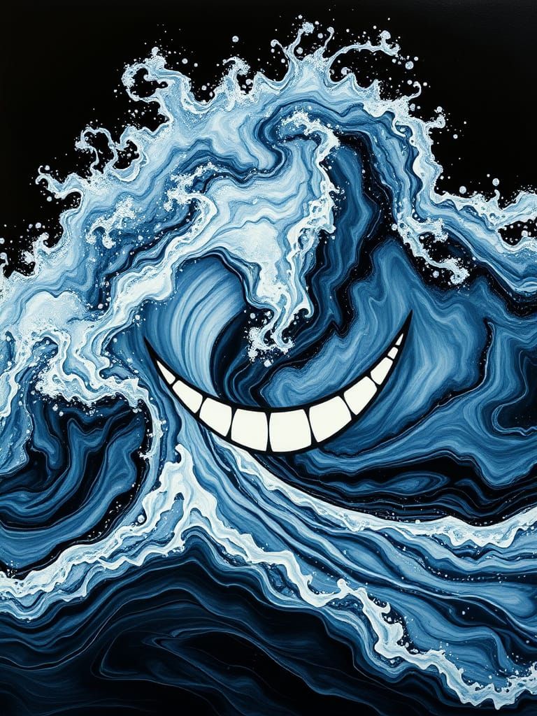 Oceanic Fractal Wave Forms a Grinning Smile